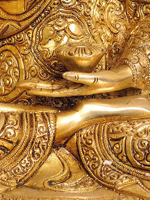 14" Tibetan Buddhist Deity Blessing Buddha with Beautifully Carved Robe In Brass | Handmade | Made In India