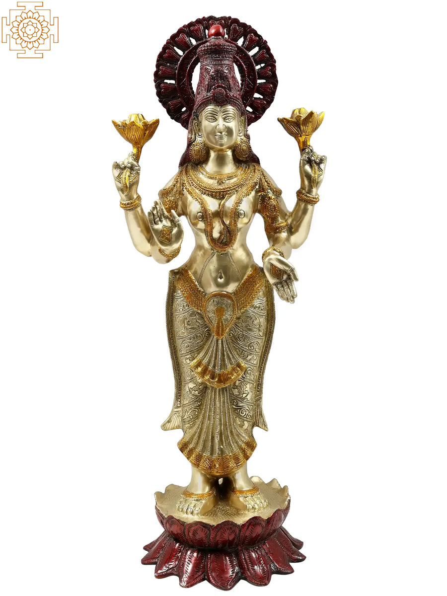 32" Standing Goddess Lakshmi Brass Statue Handmade