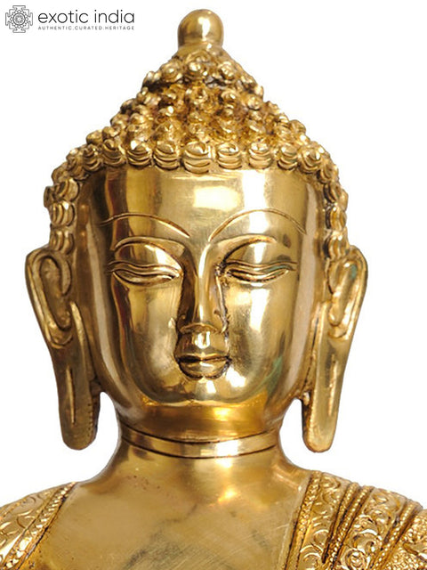 12" Tibetan Buddhist Blessing Buddha (Robe Decorated with Images from His Life) In Brass | Handmade | Made In India