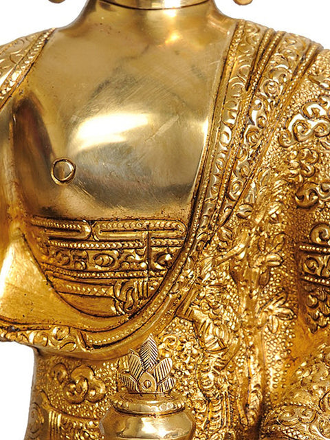 12" Tibetan Buddhist Blessing Buddha (Robe Decorated with Images from His Life) In Brass | Handmade | Made In India