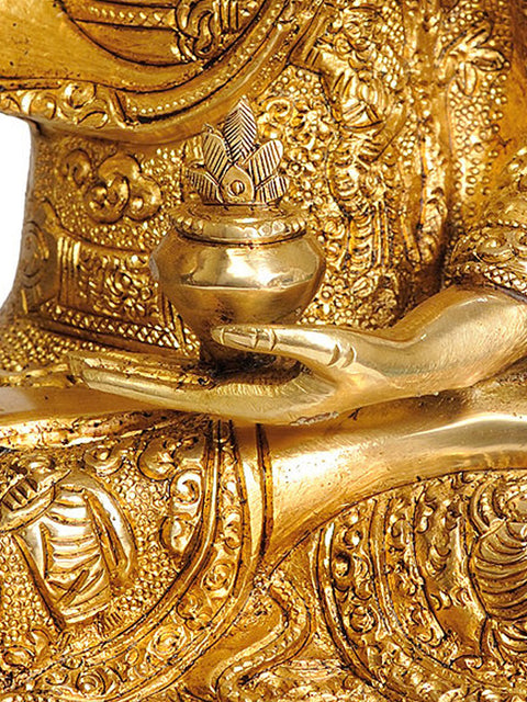 12" Tibetan Buddhist Blessing Buddha (Robe Decorated with Images from His Life) In Brass | Handmade | Made In India