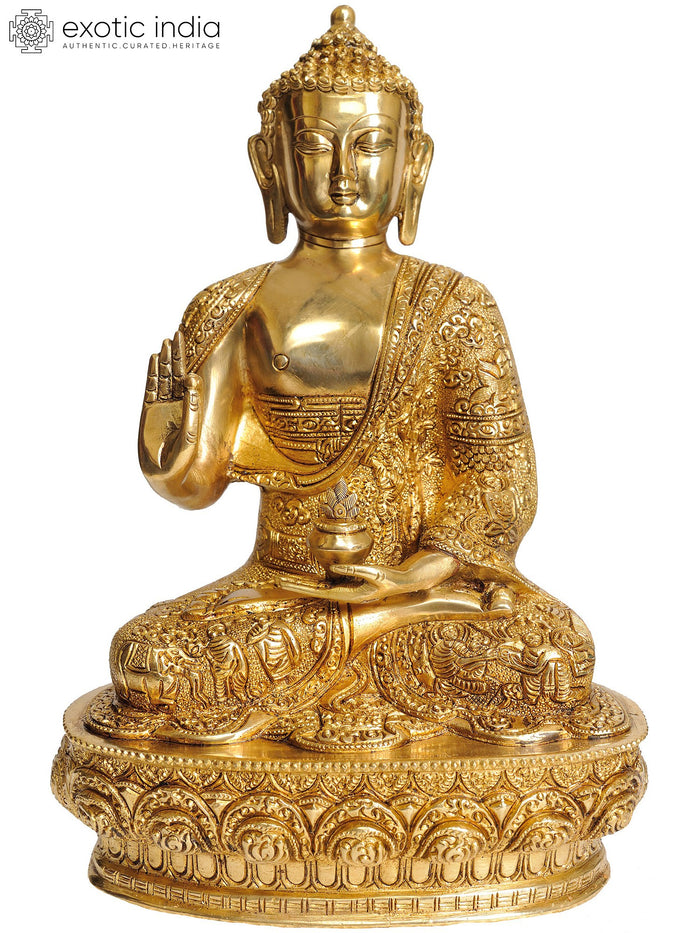 12" Tibetan Buddhist Blessing Buddha Brass Statue Handmade