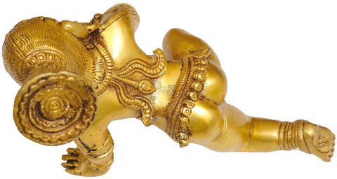 9" Baby Krishna Idol Eating Butter with Tribal Hair Style | Handmade Brass Statue | Made in India