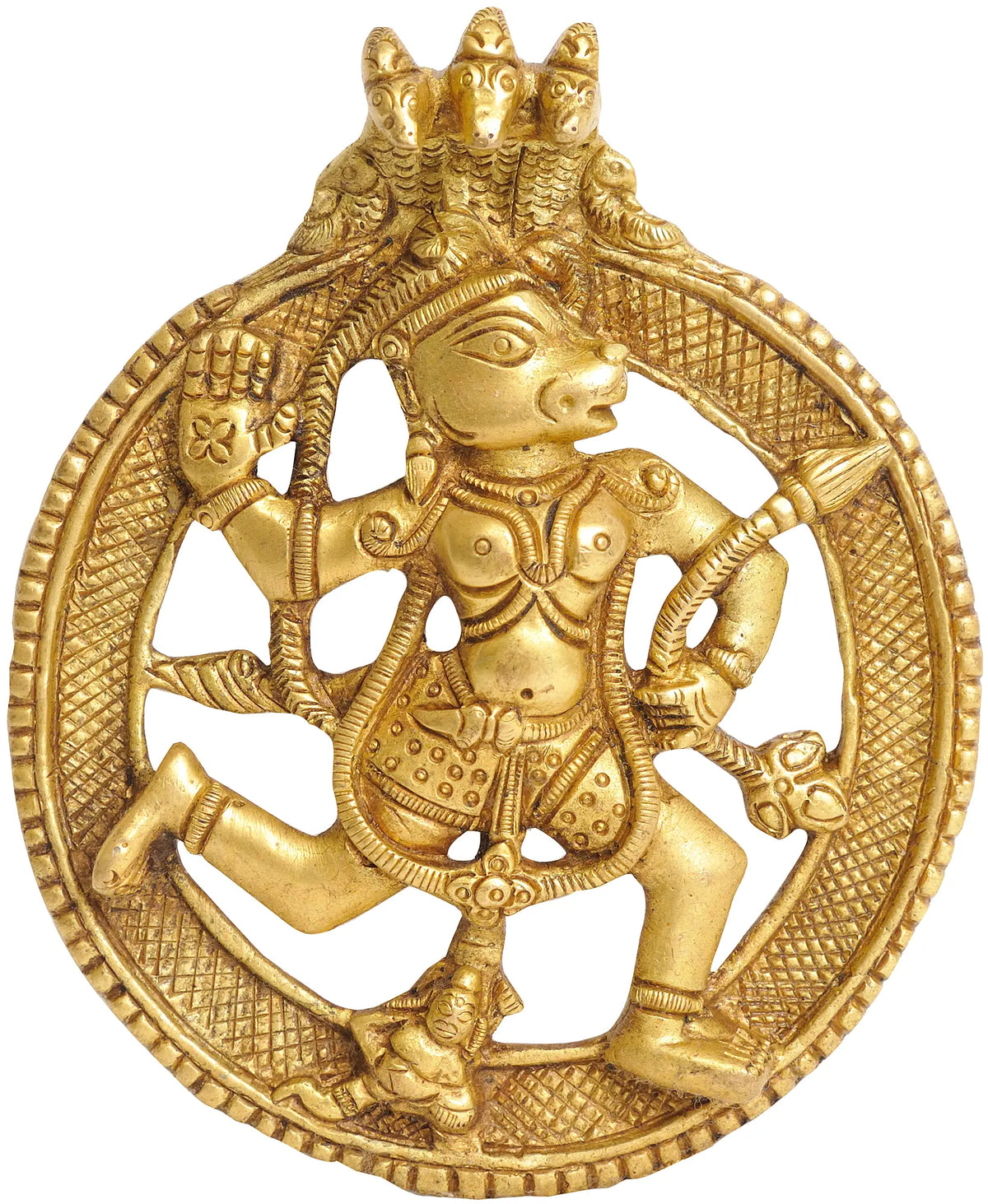 5" Brass Lord Hanuman Statue Under Serpent Hanging Plate | Handmade | Made in India