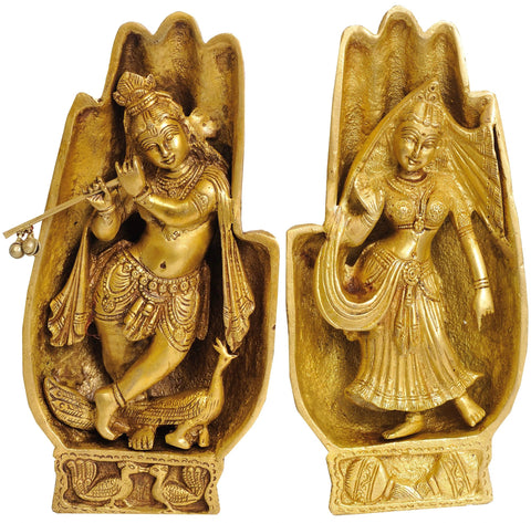 8" Radha Krishna in a Pair of Folding Hands in Brass | Handmade | Made in India
