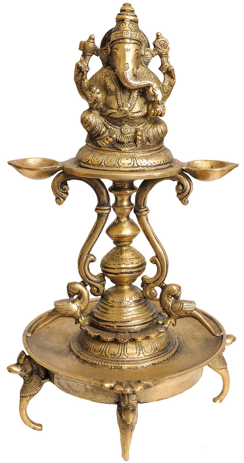 14" Lord Ganesha Lamp in Brass | Handmade | Made in India