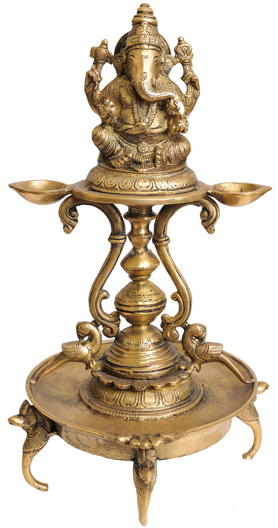14" Handmade Lord Ganesha Brass Lamp for Home Decor
