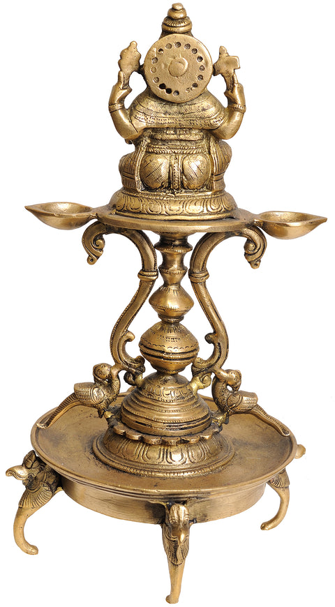 14" Lord Ganesha Lamp in Brass | Handmade | Made in India