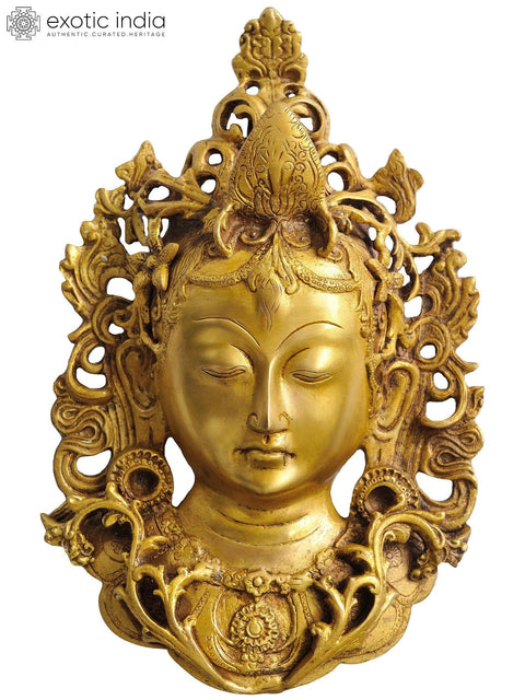 12" Tibetan Buddhist Goddess Tara Wall Hanging Mask in Brass | Handmade | Made in India