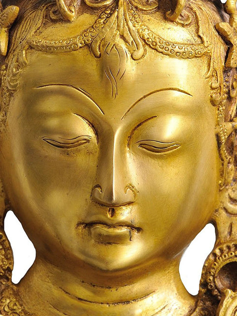 12" Tibetan Buddhist Goddess Tara Wall Hanging Mask in Brass | Handmade | Made in India