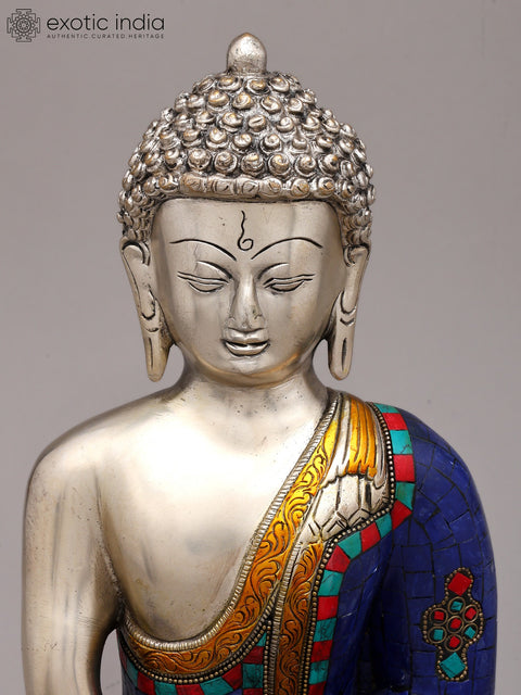 12" Inlay Statue of Dhyani Buddha In Brass | Handmade | Made In India