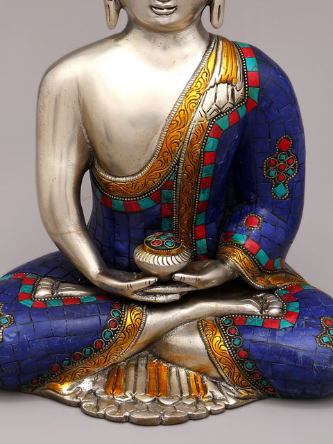 12" Inlay Statue of Dhyani Buddha In Brass | Handmade | Made In India