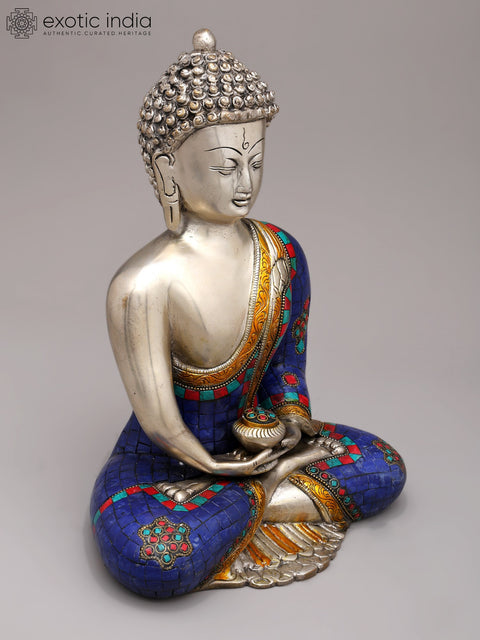 12" Inlay Statue of Dhyani Buddha In Brass | Handmade | Made In India