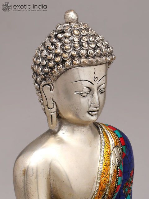 12" Inlay Statue of Dhyani Buddha In Brass | Handmade | Made In India