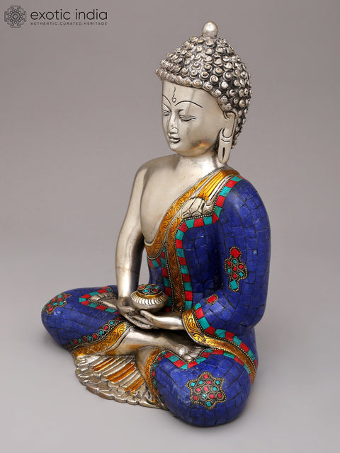 12" Inlay Statue of Dhyani Buddha In Brass | Handmade | Made In India