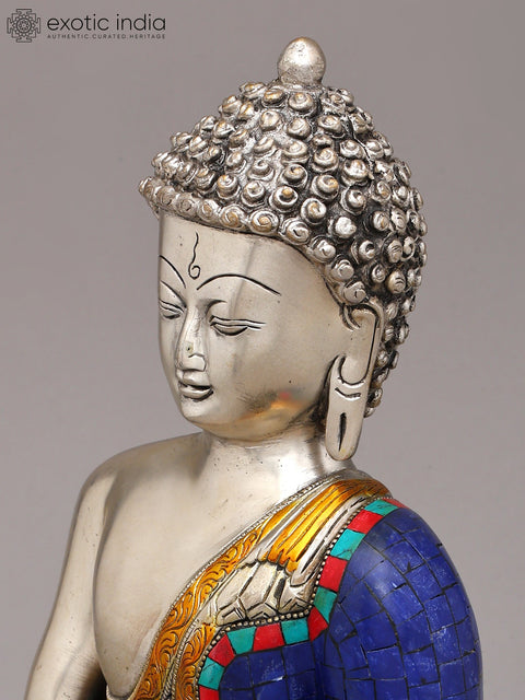 12" Inlay Statue of Dhyani Buddha In Brass | Handmade | Made In India
