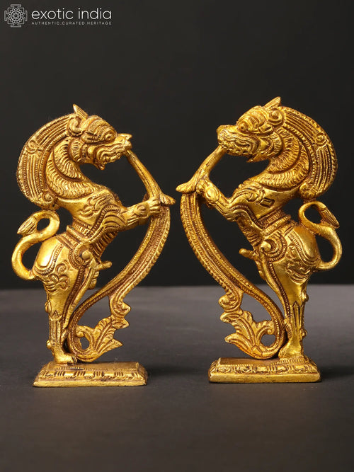 4" Brass Yali Brackets Pair Handmade Home Decor Statues