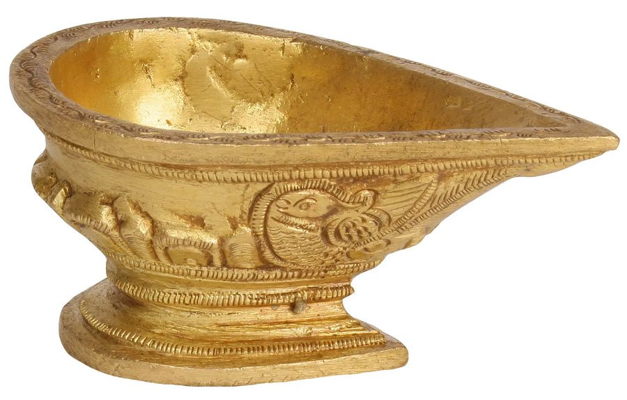 1" Brass Ritual Diya with Tortoise Back Handmade Statue