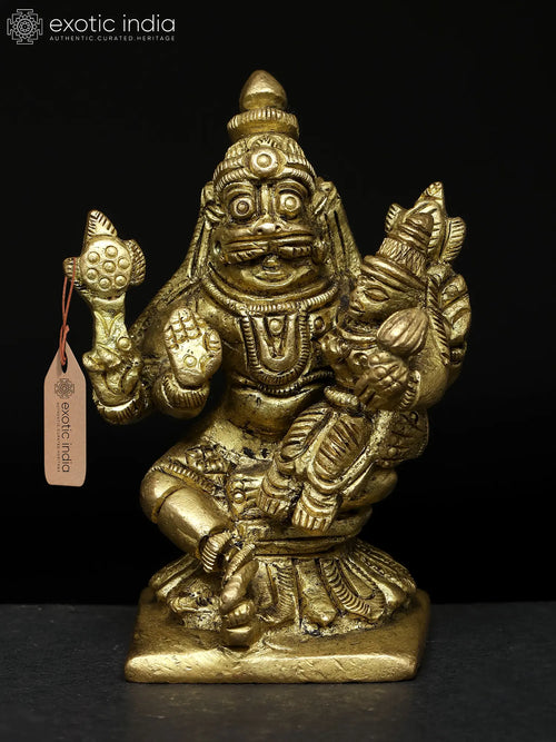 2" Lord Narasimha with Shakti Brass Statue Handmade