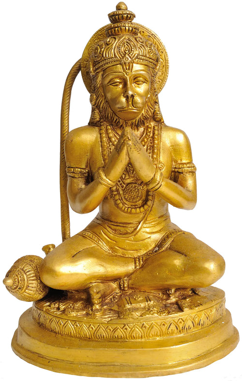 7" Brass Lord Hanuman Statue in Namaskar Mudra Handmade