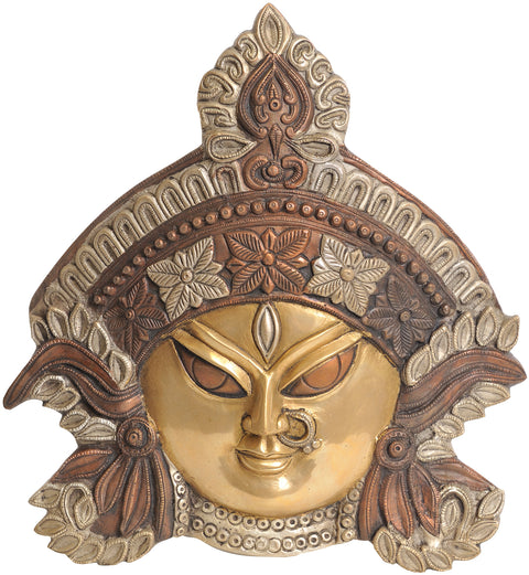 11" Face of Goddess Durga Wall Hanging Statue | Handmade Brass Idol | Made in India