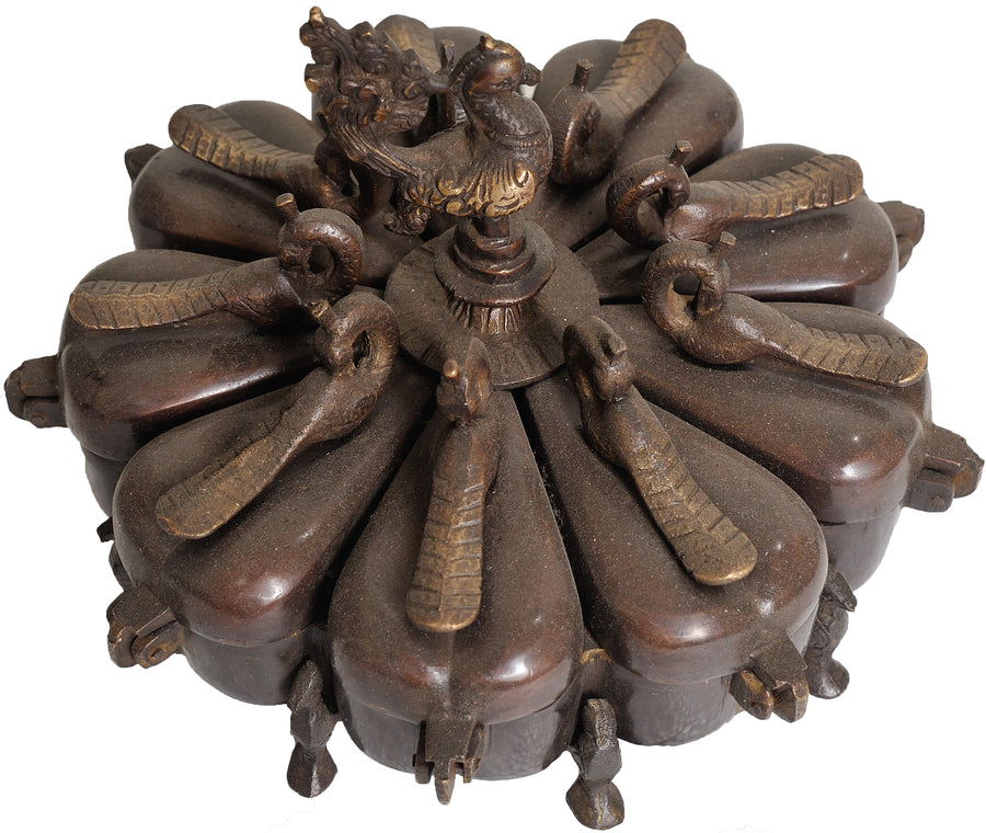 8" Handmade Brass Ritual Peacock Box for Pooja
