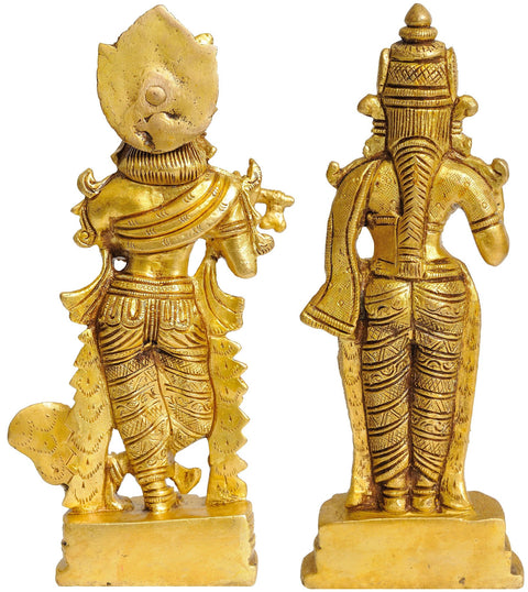7" Pair of Krishna and Rukmani In Brass | Handmade | Made In India