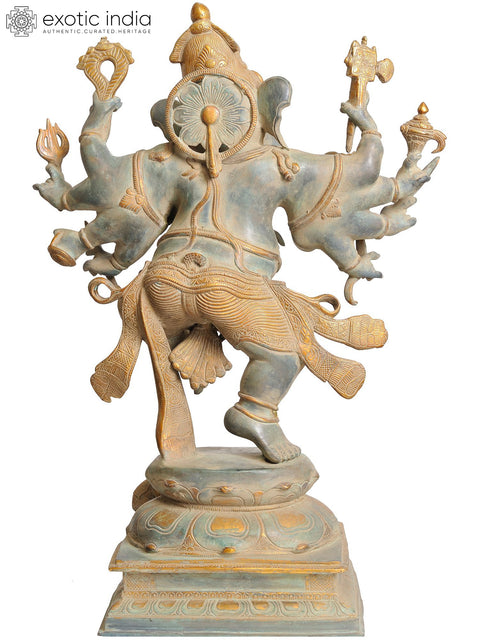 26" Large Ashtabhuja-dhari Yuddha Ganesha Brass Statue (Ganesha the Spiritual Warrior)