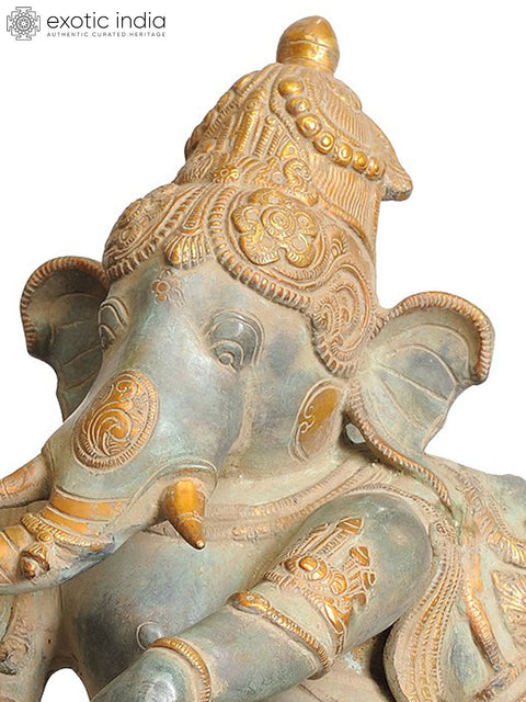 26" Large Ashtabhuja-dhari Yuddha Ganesha Brass Statue (Ganesha the Spiritual Warrior)
