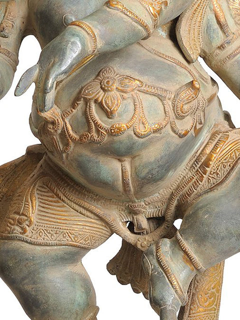 26" Large Ashtabhuja-dhari Yuddha Ganesha Brass Statue (Ganesha the Spiritual Warrior)