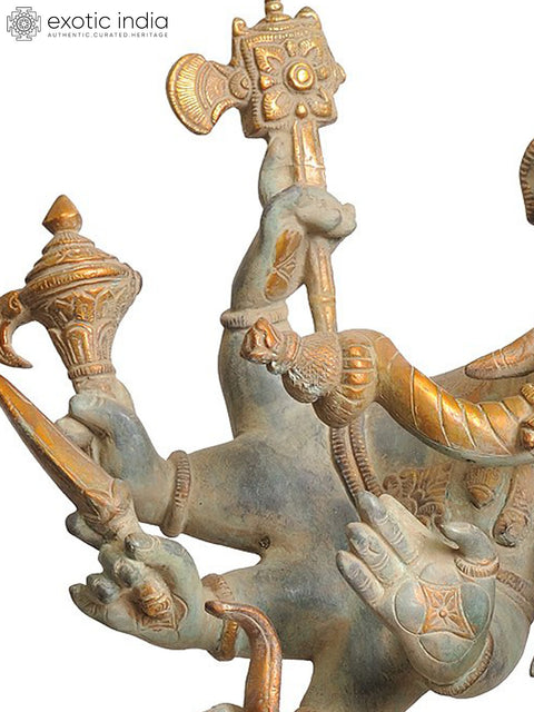 26" Large Ashtabhuja-dhari Yuddha Ganesha Brass Statue (Ganesha the Spiritual Warrior)