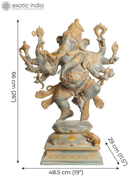 26" Large Size Ashtabhuja-dhari Yuddha Ganesha Brass Statue (Ganesha the Spiritual Warrior)