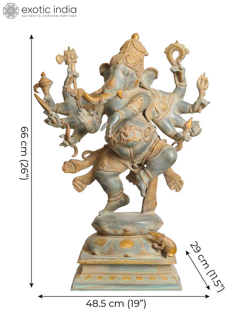 26" Large Ashtabhuja-dhari Yuddha Ganesha Brass Statue (Ganesha the Spiritual Warrior)