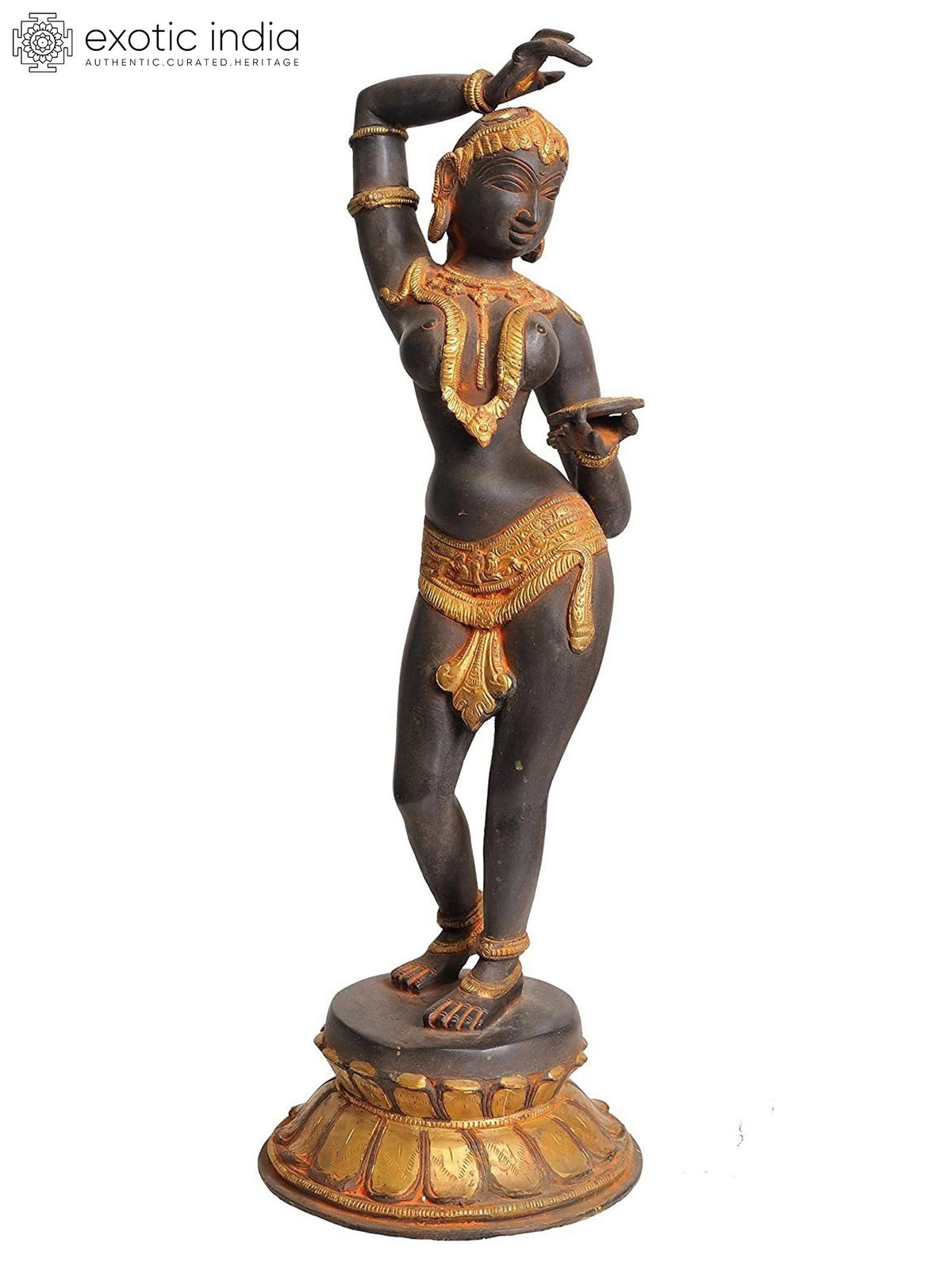 19" Handmade Brass Lady Applying Vermilion Statue