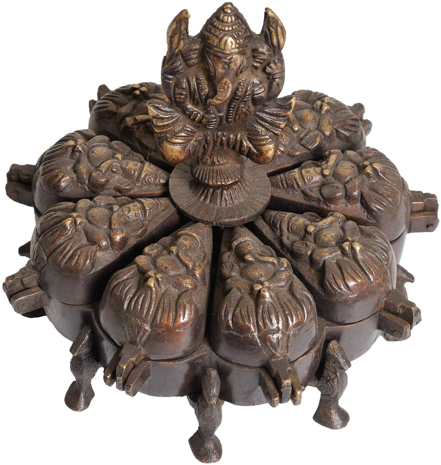 5" Sri Ganesh Brass Ritual Box with Lids Handmade