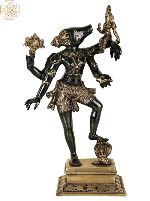 17" Handmade Brass Varaha Avatar Statue with Bhudevi