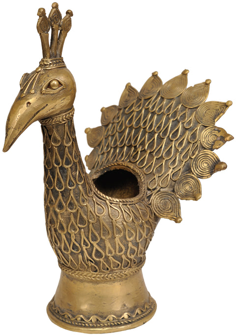Exquisite Peacock Pen Stand Crafted from Brass