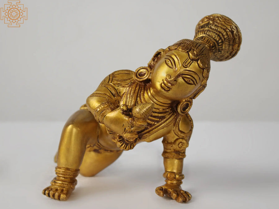 7" Laddoo Gopala Brass Idol for Pooja