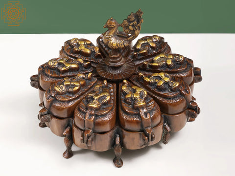 7" Brass Baby Krishna Ritual Box with Lids | Handmade | Made in India