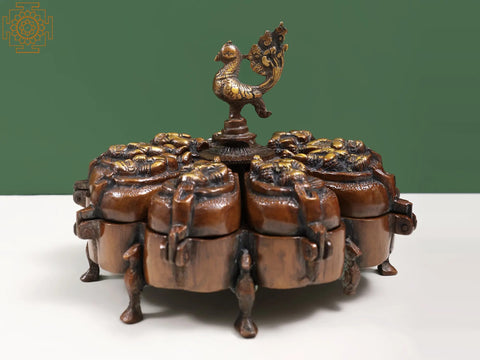 7" Brass Baby Krishna Ritual Box with Lids | Handmade | Made in India