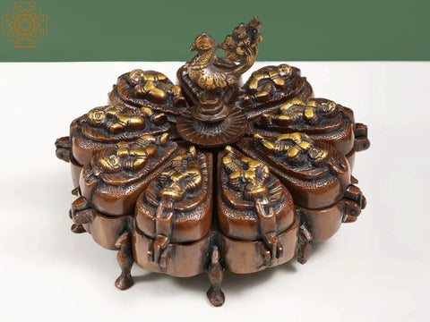 7" Brass Baby Krishna Ritual Box with Lids | Handmade | Made in India