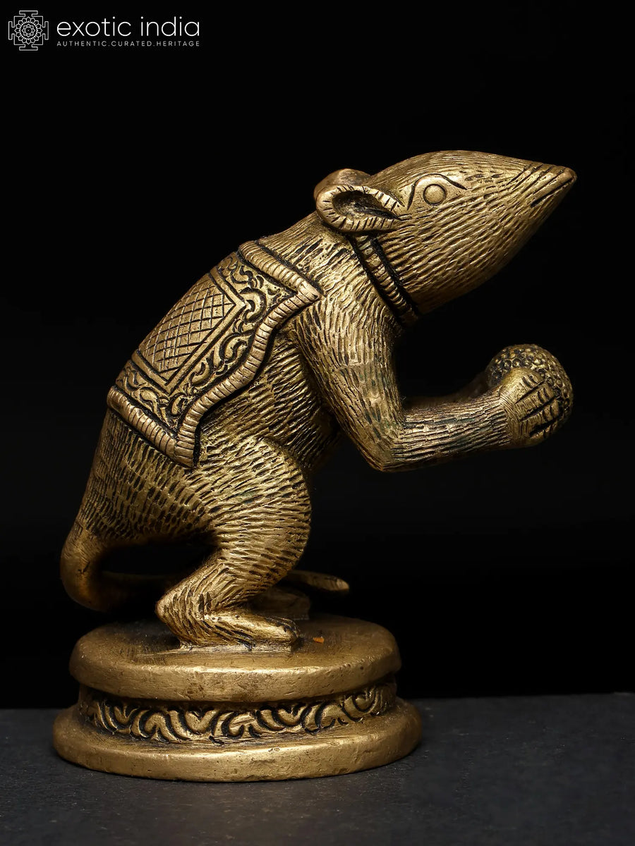 Rat Enjoying Modak Brass Statue Handmade