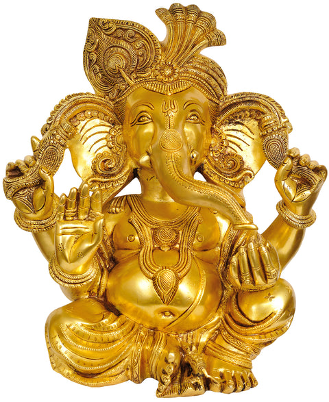 18" Large Size Turbaned Ganesha In Brass | Handmade | Made In India