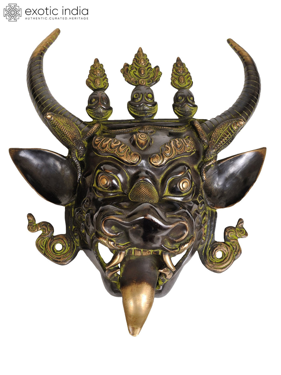 17" Handmade Yamantaka Buddhist Deity Brass Wall Hanging Mask