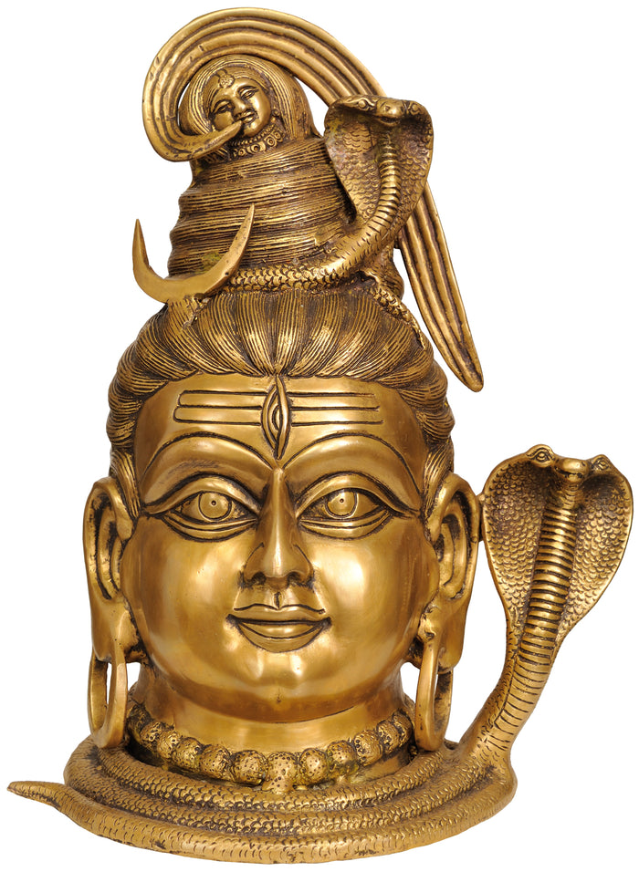 15" Lord Shiva Head Brass Statue Handmade