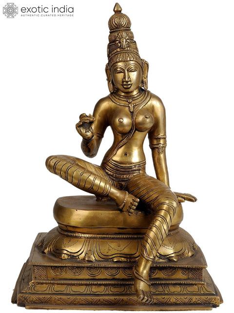 14" Seated Uma (Devi Parvati) Brass Statue | Handmade | Made in India