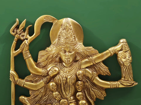 15" Goddess Kali Wall Hanging Lamps with Bells In Brass