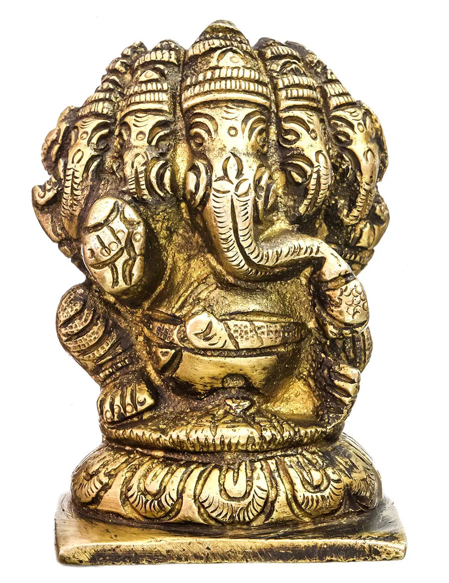 3" Pancha-Mukhi Ganesha Handmade Brass Idol for Pooja