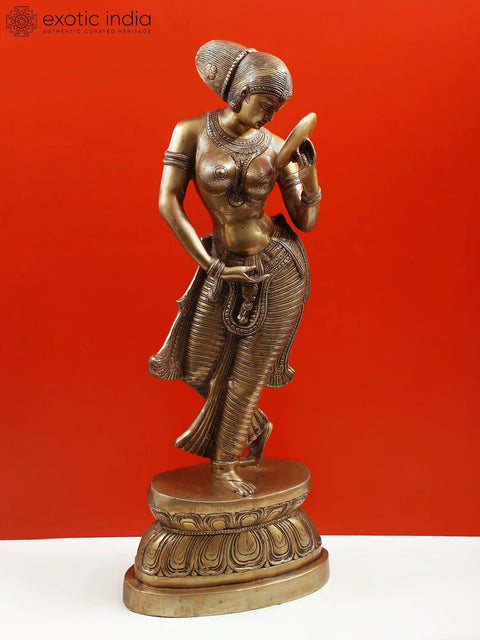 36" Lady with a Mirror in Brass | Handmade Artisan Crafted Idol