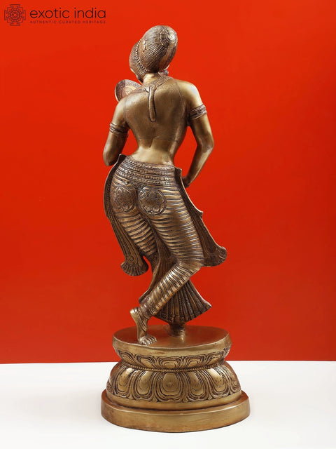 36" Lady with a Mirror in Brass | Handmade Artisan Crafted Idol